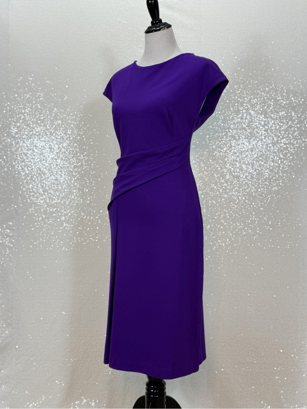 ESCADA Purple Draped Sheath Dress EU 42 Designer Cocktail Midi Dress - Picture 13 of 16